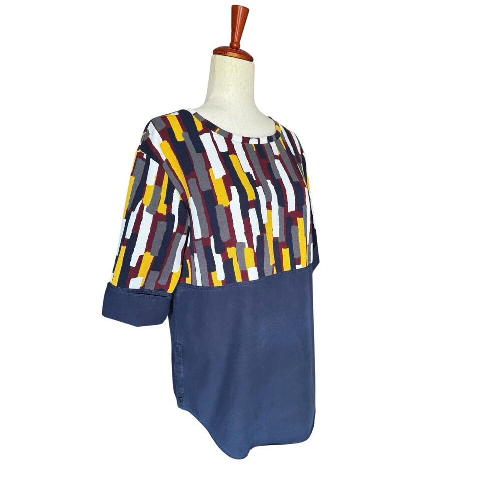 COS Colorblock Geometric Pattern Blouse Navy Abstract Print Top Size S - Picture 3 of 9